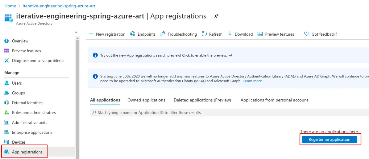 Register a new application via App registration